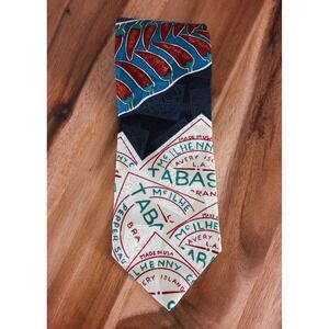 Tabasco Neck Tie Cream Blue Silk Chili Pepper Sauce Logo Novelty USA 58"